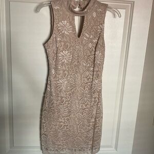 Champagne shimmer lace body con dress